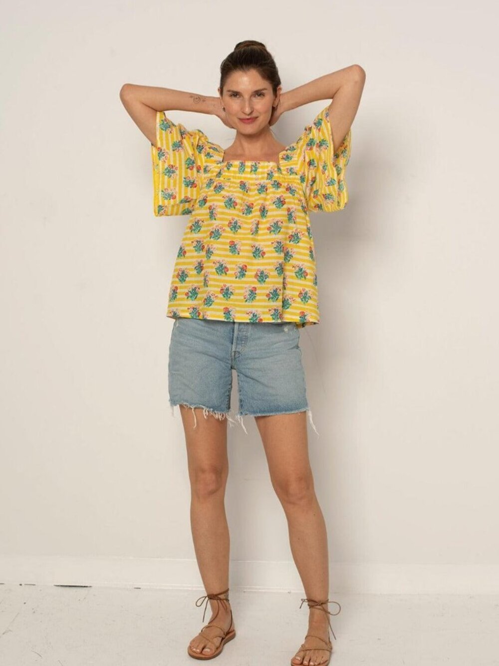 Fifi Top - Yellow Stripe Floral